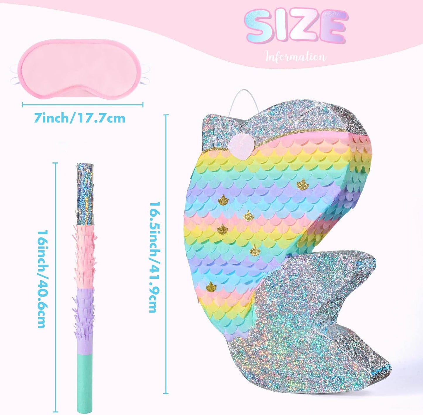 WERNNSAI Dolphin Piñata for Girls - Mermaid Princess Birthday Decorations Dolphin Pinata for Kids Under the Sea Girl Party Game Supplies with Blindfold and Bat (12.5" x 16.5" x 3")