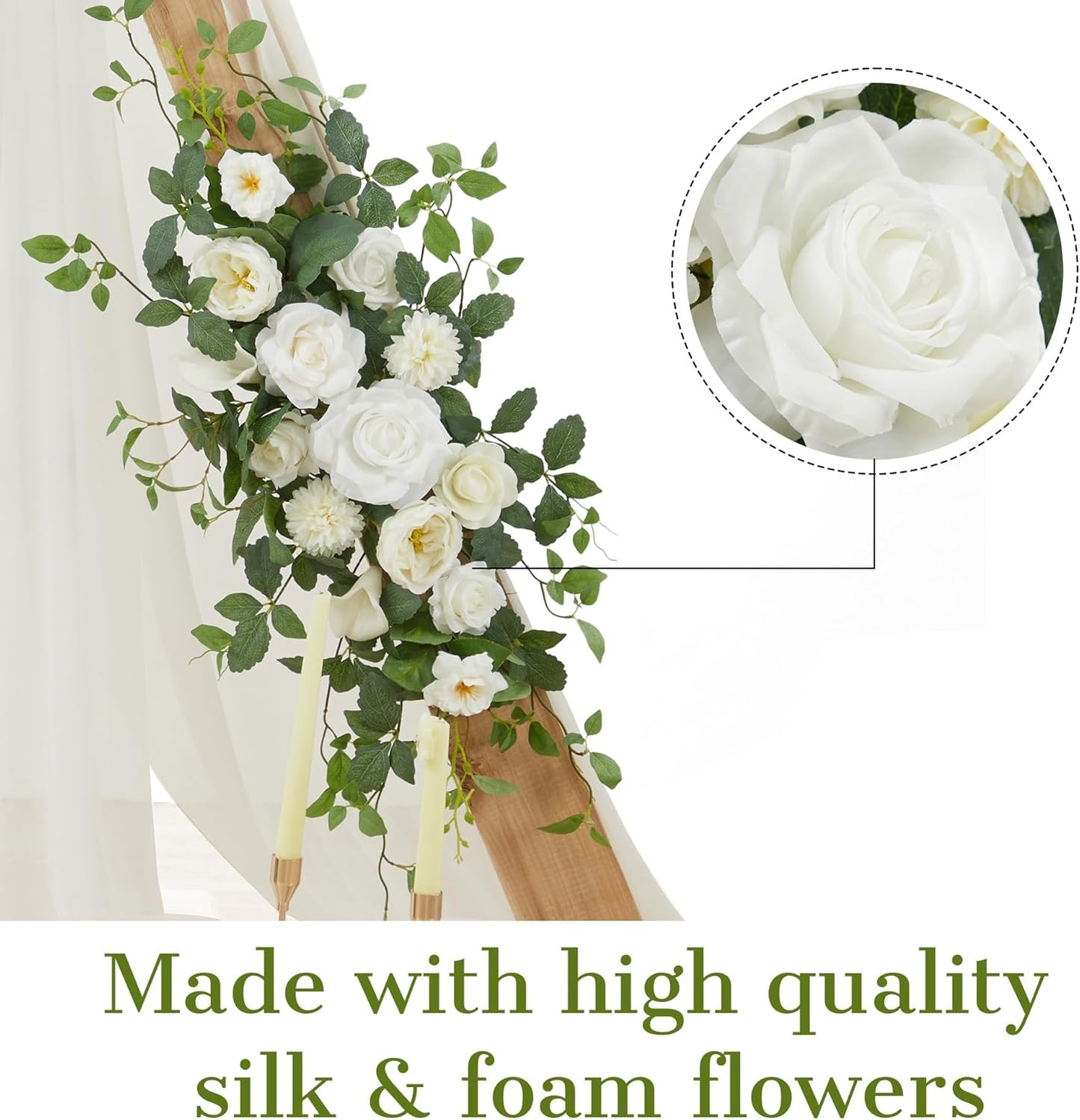 Arch Flower Kit of 2 - Artificial Floral Swag for Wedding Welcome Sign, Reception Ceremony Signs, Chair Decor (White)