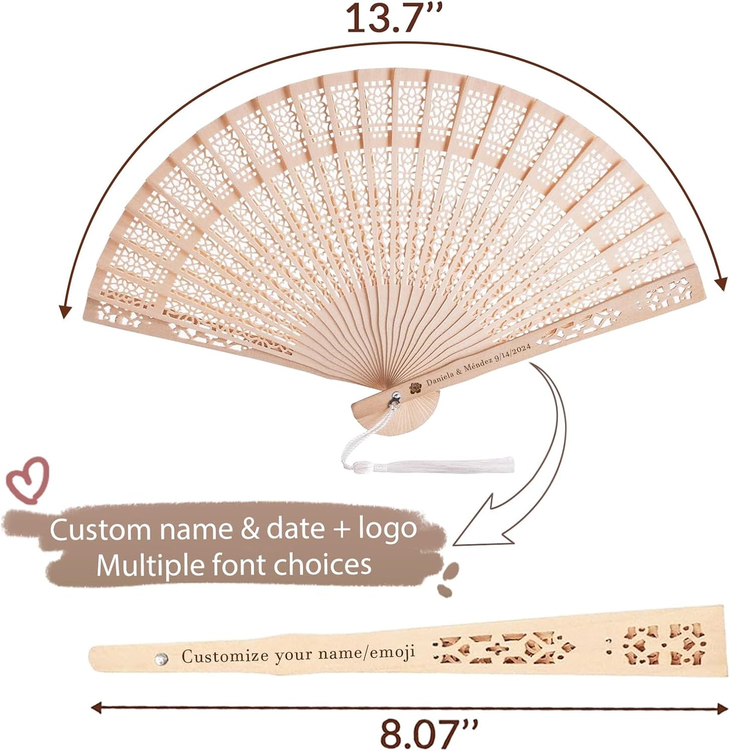 100Pcs Custom Wedding Fans for Guests Bulk – Personalized Hand Fans with Text or Logo for Wedding Guest Favors, Bridal Shower, Party Decorations (Sandalwood, 100)