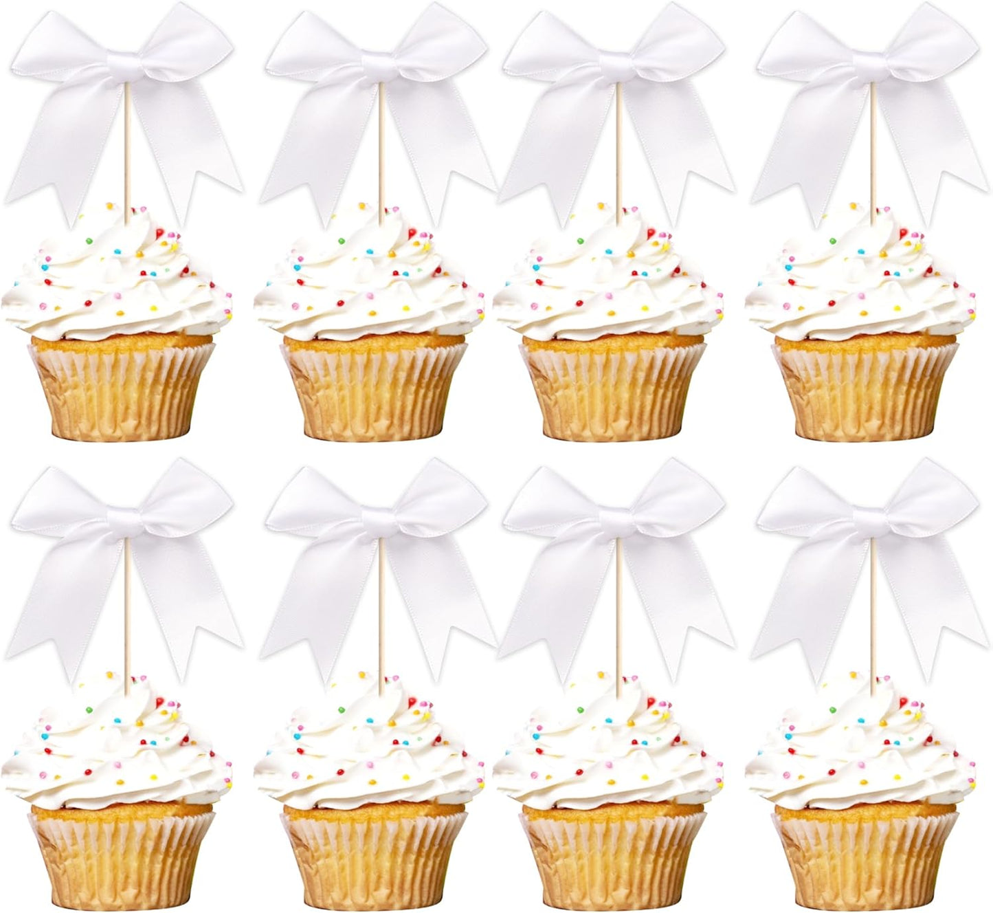 24 PCS Bow Cupcake Toppers Bowknot Cake Toppers Bow Cupcake Picks Bowknot Birthday Party Decorations Bow Cake Dessert Picks for Wedding Bridal Engagement Baby Shower Birthday Party Supplies White