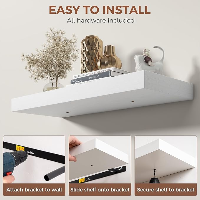 Dreamland White Floating Shelves 36 Inch Long, 8 Inch Deep Floating Shelves - Image 5