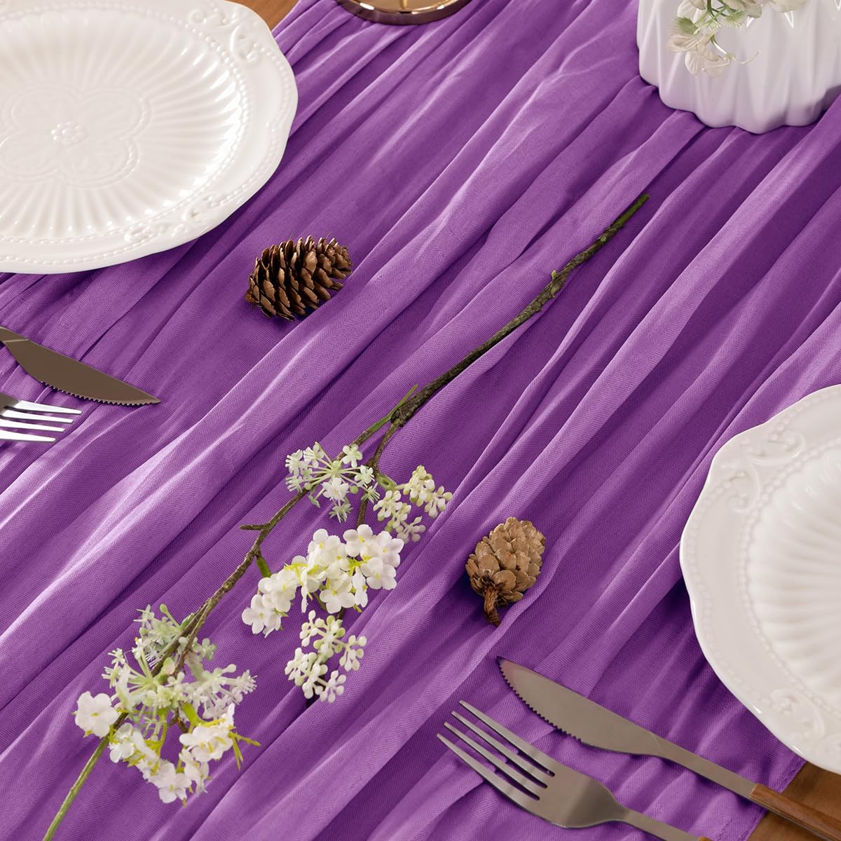 Purple Table Runner Cheesecloth Table Runner 14FT Farmhouse Table Runners 160 Inches Fall Table Decor Dining Room Centerpiece Wedding Boho Baby Shower Birthday