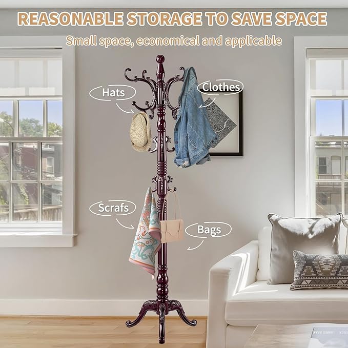 ZOZOE Wooden Classic Coat Rack Stand, Solid Wood Coat Rack Freestanding - Image 6