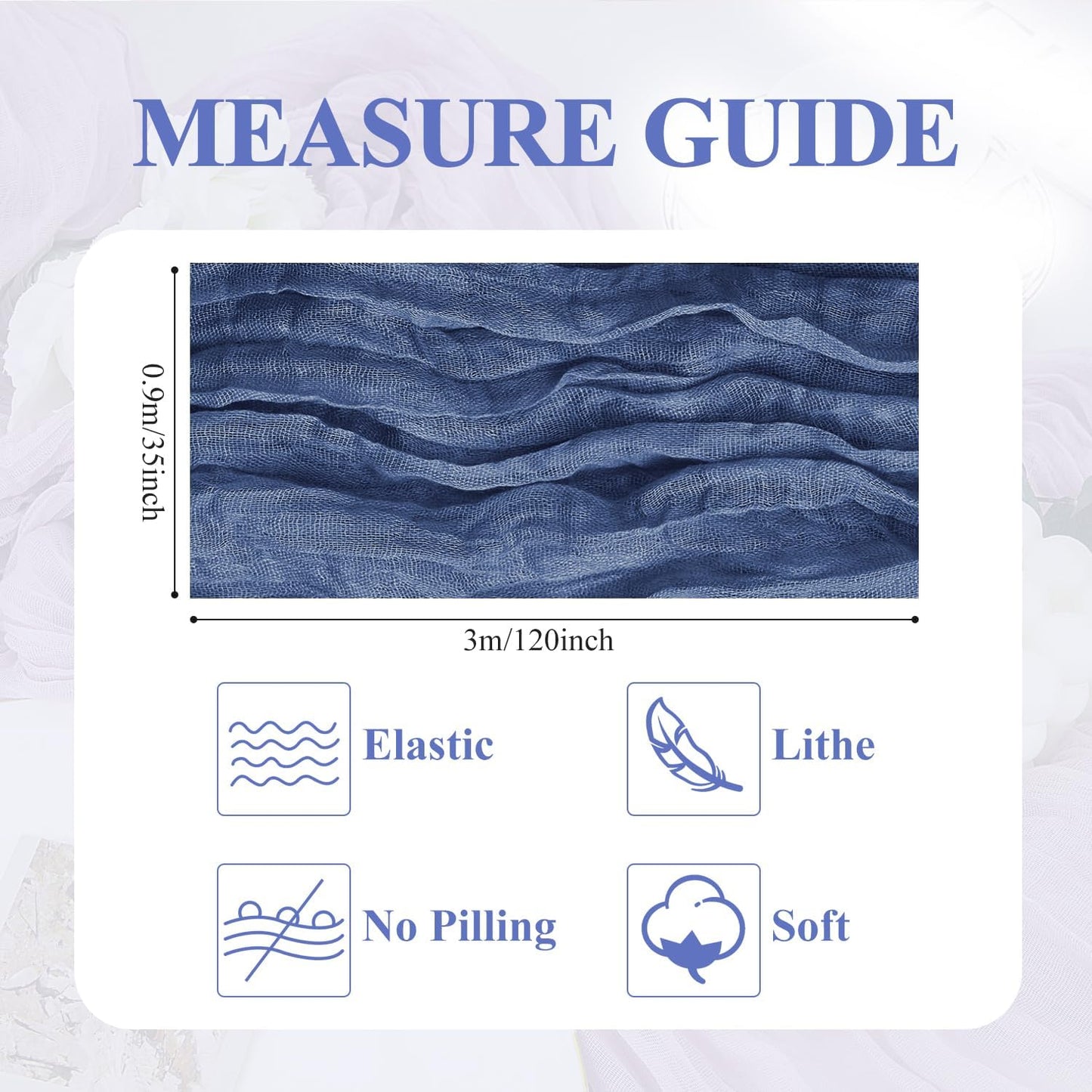 Asee'm 6pcs Cheesecloth Table Runner 120 Inches Long Blue Boho Gauze Cheese Cloth Runner 10FT Rustic Sheer Table Runners for Christmas Wedding Party Baby Shower Spring Easter Decoration