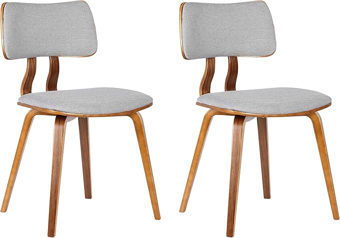 Armen Living Jaguar Mid-Century Dining Chair in Walnut Wood and Gray Fabric - Image 3