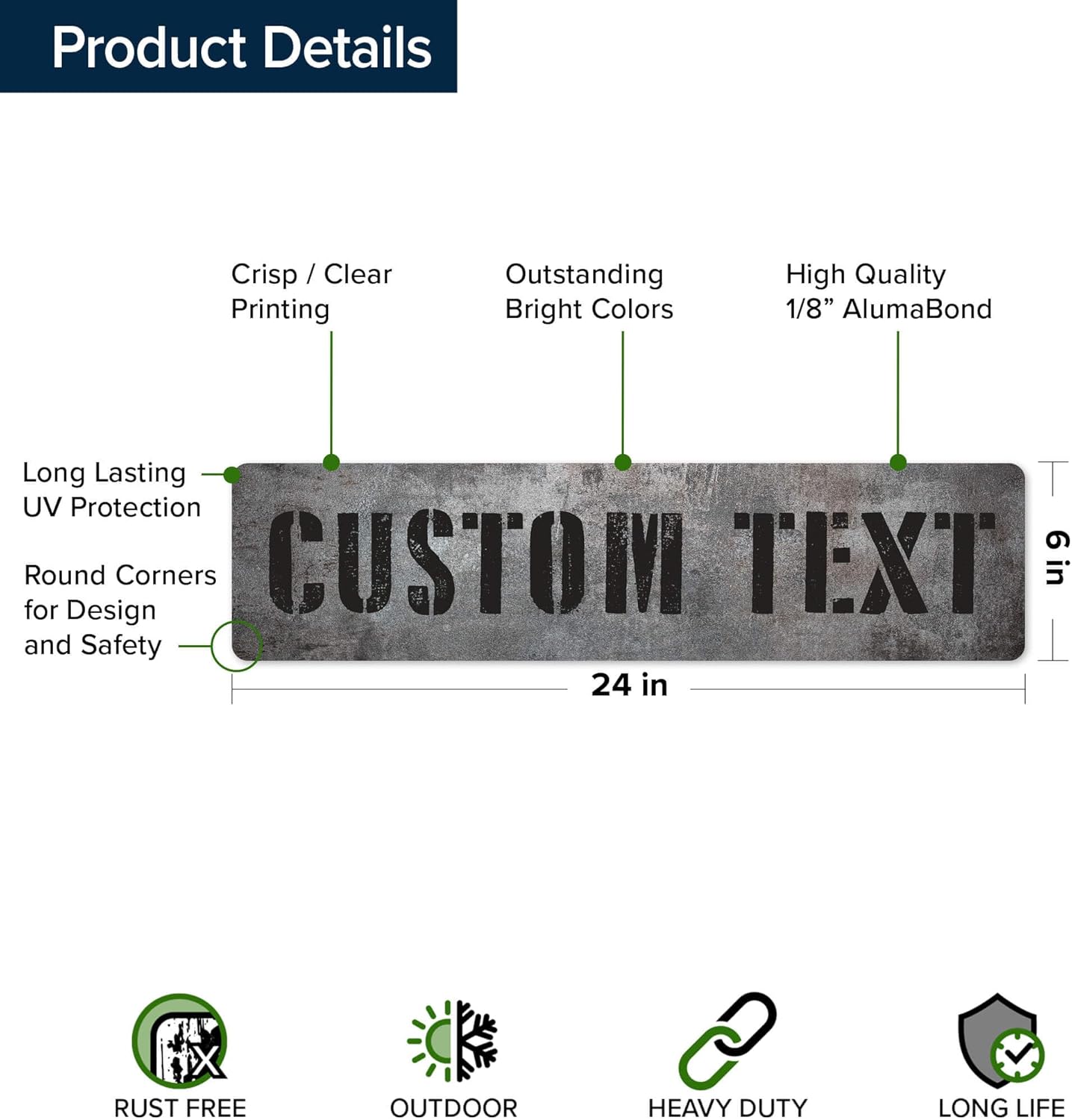 Custom Sign, Custom Street Sign, 11 Font Colors, 13 Font Styles, 4 Hole Options, 22 Sizes, 6x24 Inches, Rust Free DiBound, Fade Resistant, Made in USA by My Sign Center (Grunge Metal)