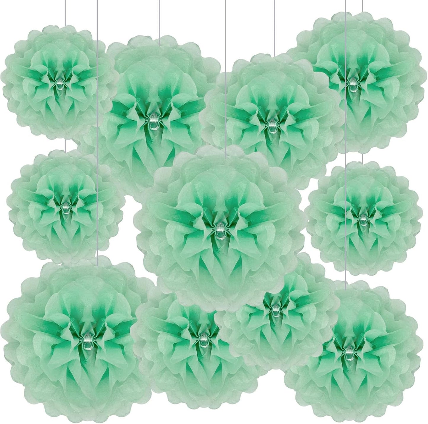 Tissue Paper Pom Poms, Light Green Tissue Paper Flowers, Hanging Flower Balls for Weddings Fiesta Parties Birthday Baby Showers Classroom Bridal Shower Decoration (20Piece Set-6/10/12/14Inch)