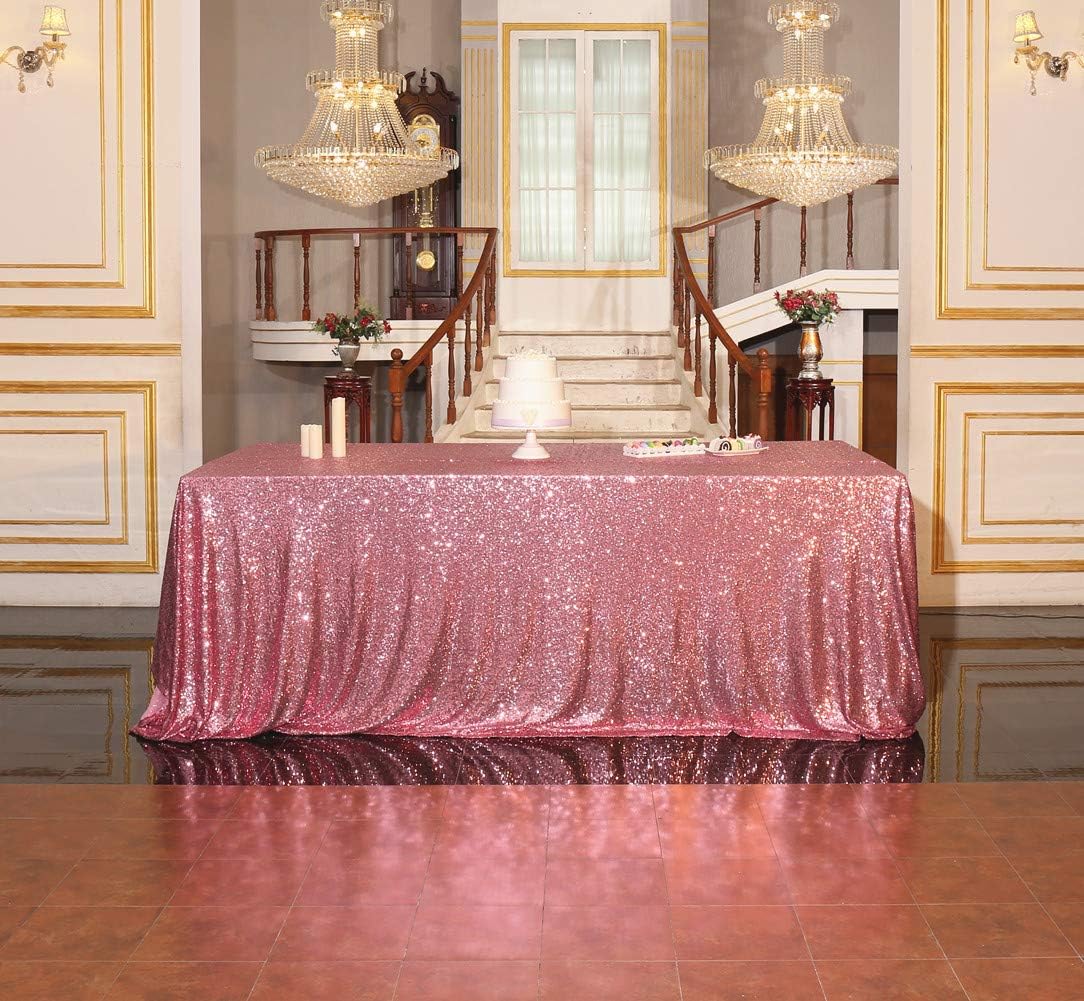 SquarePie Sequin Tablecloth 90 x 132 Inch Fuchsia Pink Sparkly Table Linen for Wedding Party