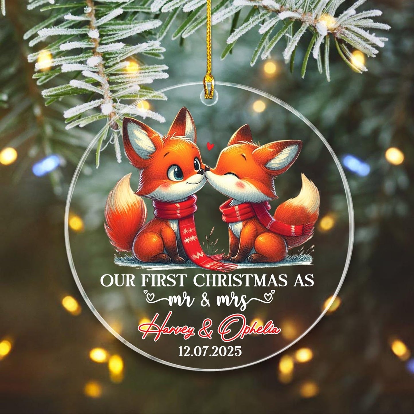 Personalized Our First Christmas As Mr & Mrs Ornament, Custom Date/Name Mr & Mrs Fox Married Xmas Ornaments Gift for Wedding Anniversary, Fox Marriage Christmas Ornament for Newlyweds/Just Married