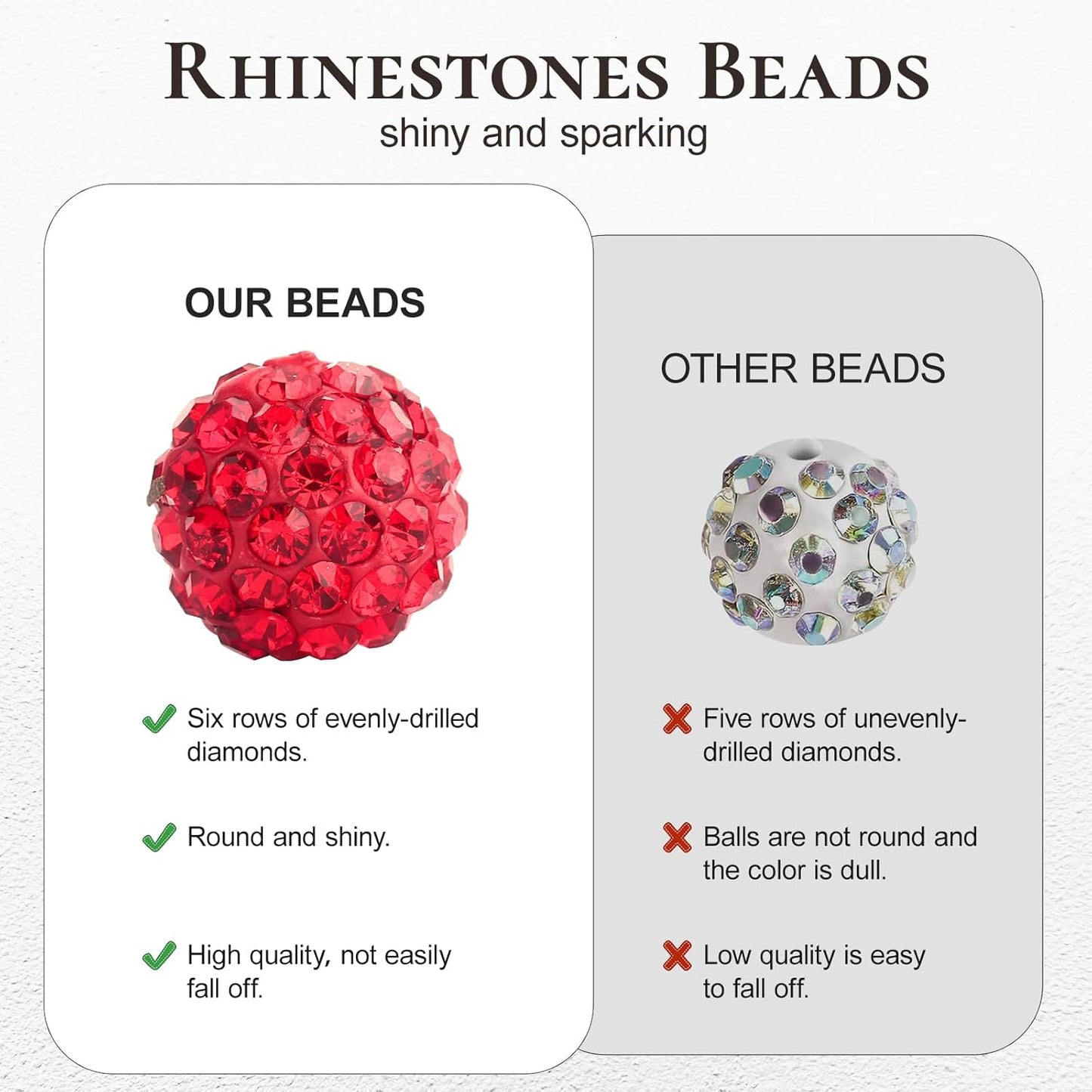 Novani 240pcs 10mm Pink Rhinestone Beads for Jewelry Making, Round Clay Beads with 1.8mm Aperture, Disco Ball Effect