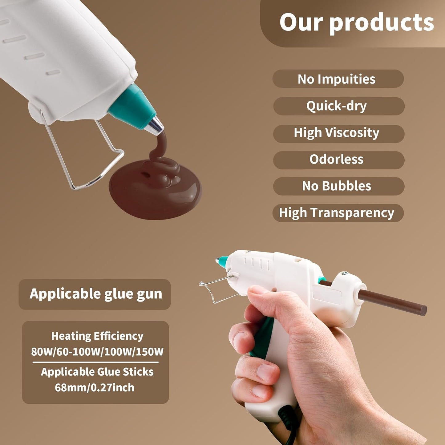 MATUFF Brown Hot Glue Sticks Mini 0.27" x 5.9 inches, Hot Melt Mini Colored Glue Sticks for All Temperature Mini Glue Guns, for DIY Craft Arts and Wedding Cards, Stamp Sealing, Bulk hot Glue 60 Pack