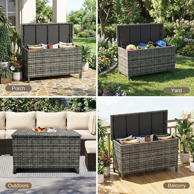 GarveeLife Medium Outdoor Wicker Storage Box, PE Rattan Patio Storage Chest - Image 7