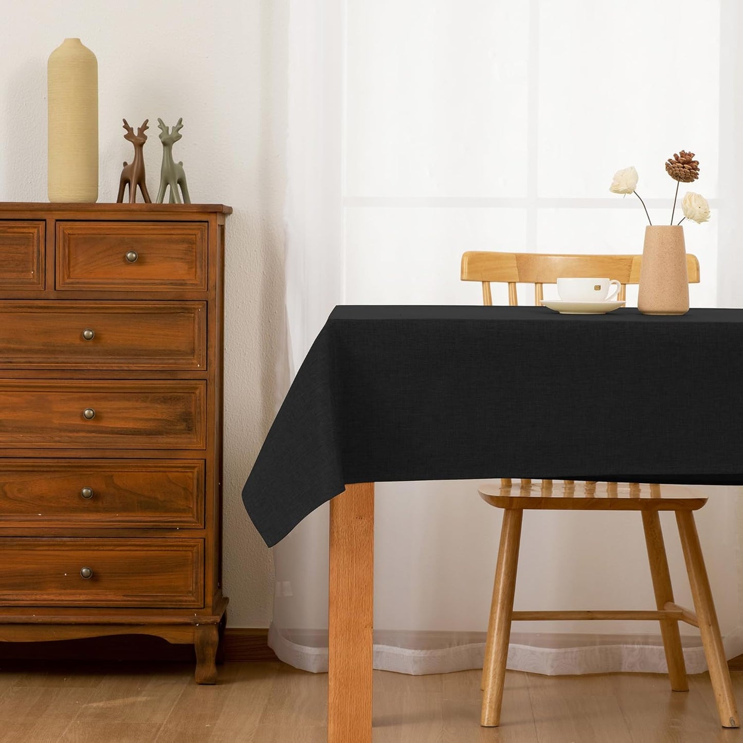 Hiasan 2 Pack Faux Linen Rectangle Tablecloth - Wrinkle and Stain Resistant Washable Table Cloth for Kitchen Dining Room Holiday Table Cover for Party Dinner, Black, 60 x 84 Inch