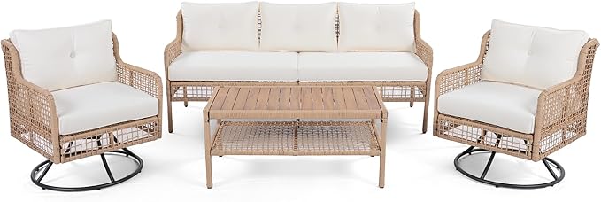 4-Piece Outdoor Wicker Sectional Sofa Set, All Weather Patio Conversation Set - Image 7