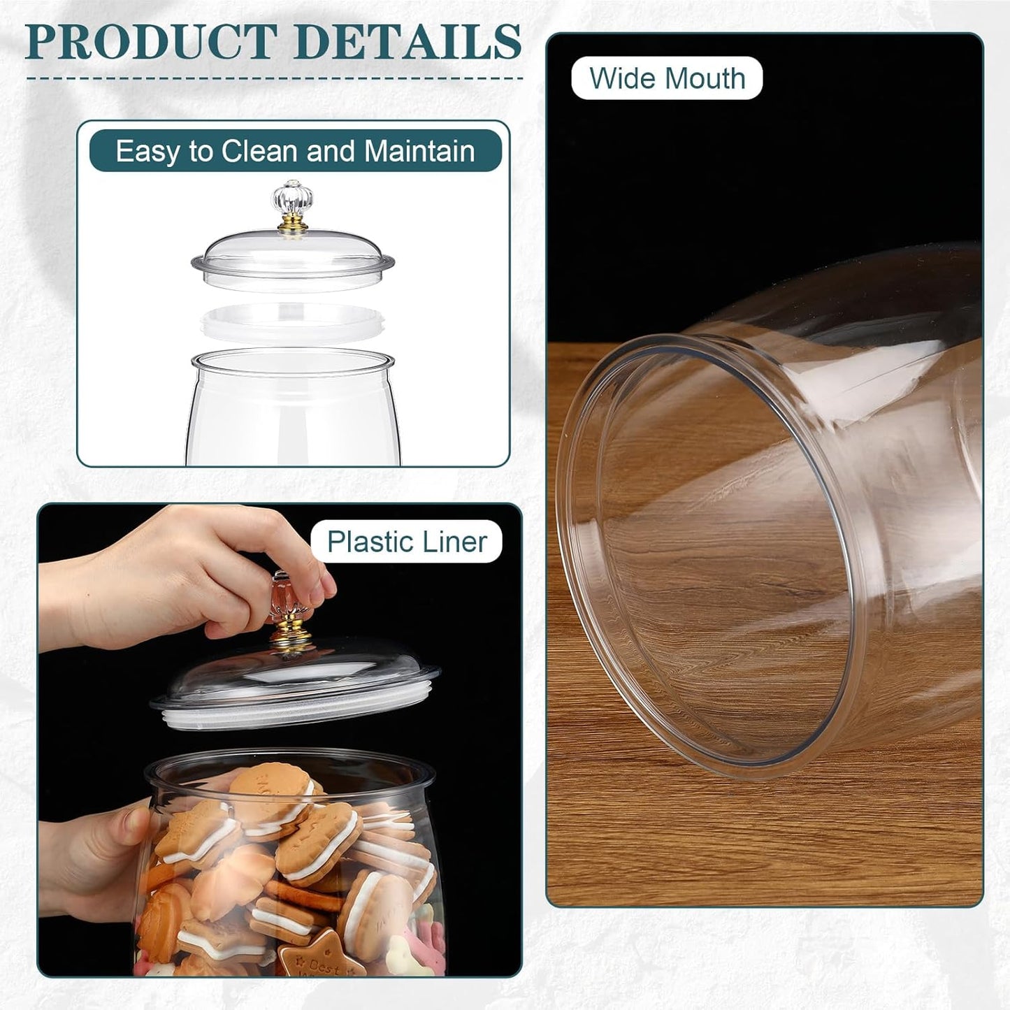 Nuogo 6 Pcs Plastic Candy and Cookie Jar with Lids Decorative Apothecary Jars Candy Buffet Containers Clear Airtight Food Storage Canister Home Decoration(30/42/64 oz,Classic, Stylish)