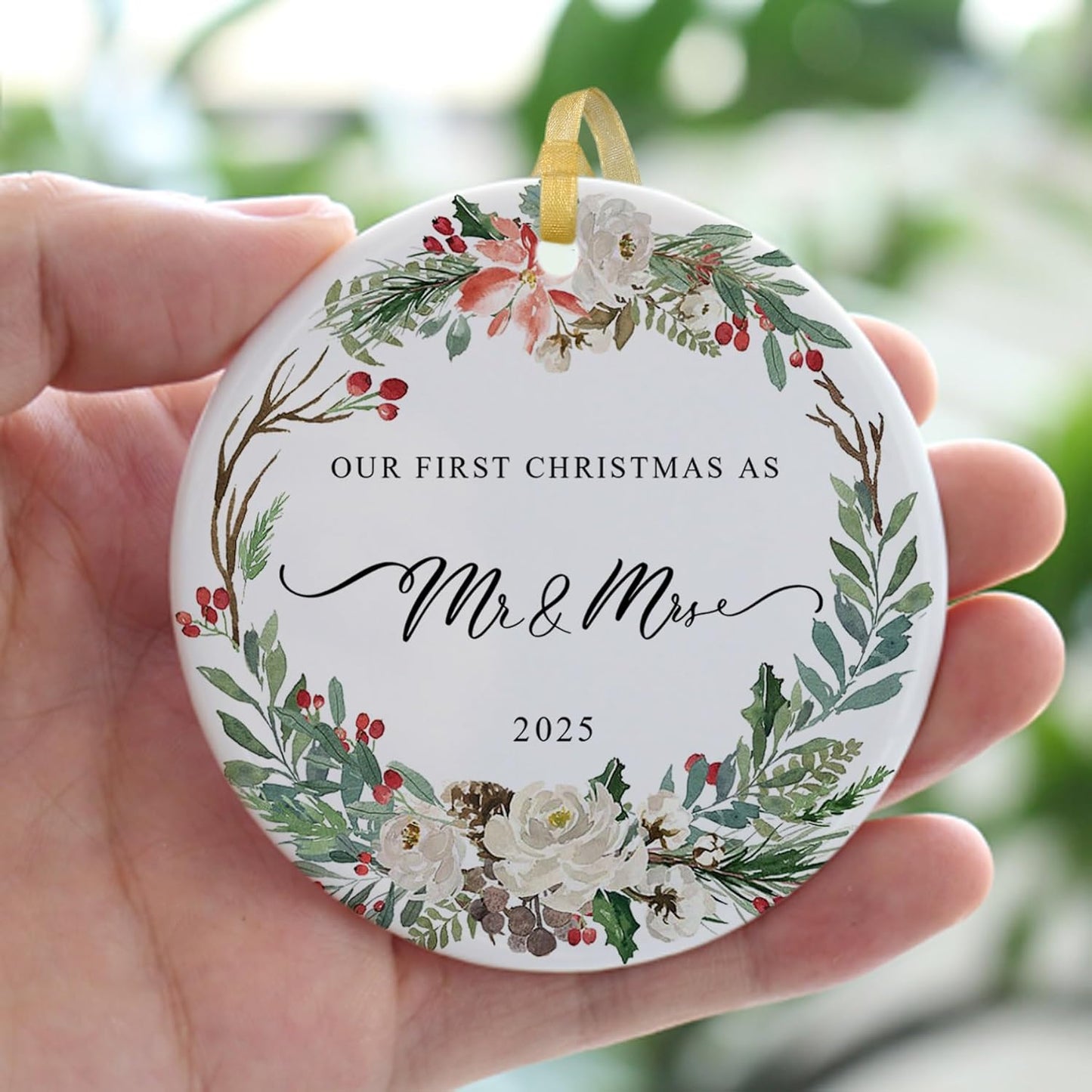 2025 First Christmas Married Ornament,First Year as Mr and Mrs Christmas Hanging Ornament Wedding Decoration for Couple