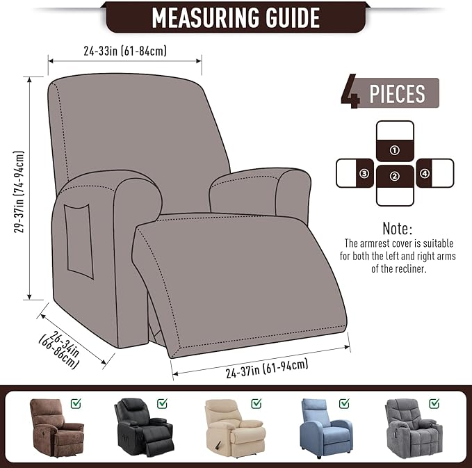 TAOCOCO Recliner Cover 4-Pieces, Recliner Stretch Sofa Slipcover, Recliner - Image 5