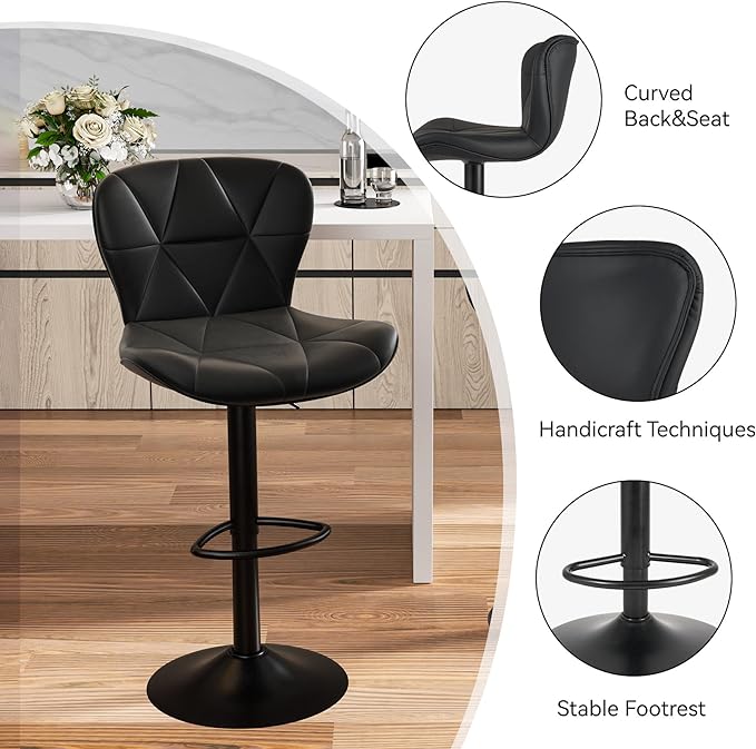 Nalupatio Modern Bar Stools Set of 4, Adjustable Faux Leather Upholstered - Image 4