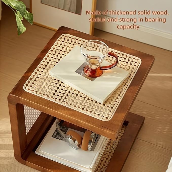 Japanese Style Wood Rattan Stool, Small Space Shoe Bench, Night Stand - Image 3
