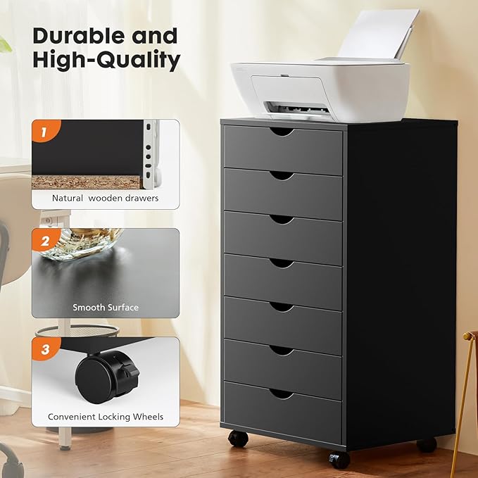 OLIXIS 7 Drawer Mobile File Cabinet Under Desk Storage Organization - Image 7