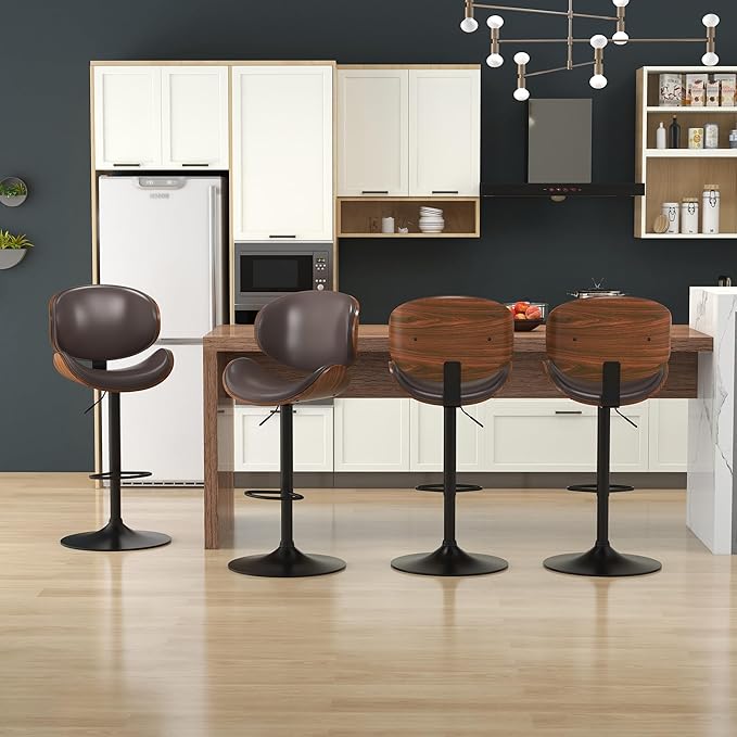 KCC Bar Stools Set of 3, Swivel Adjustable Height Barstools, PU Leather - Image 6
