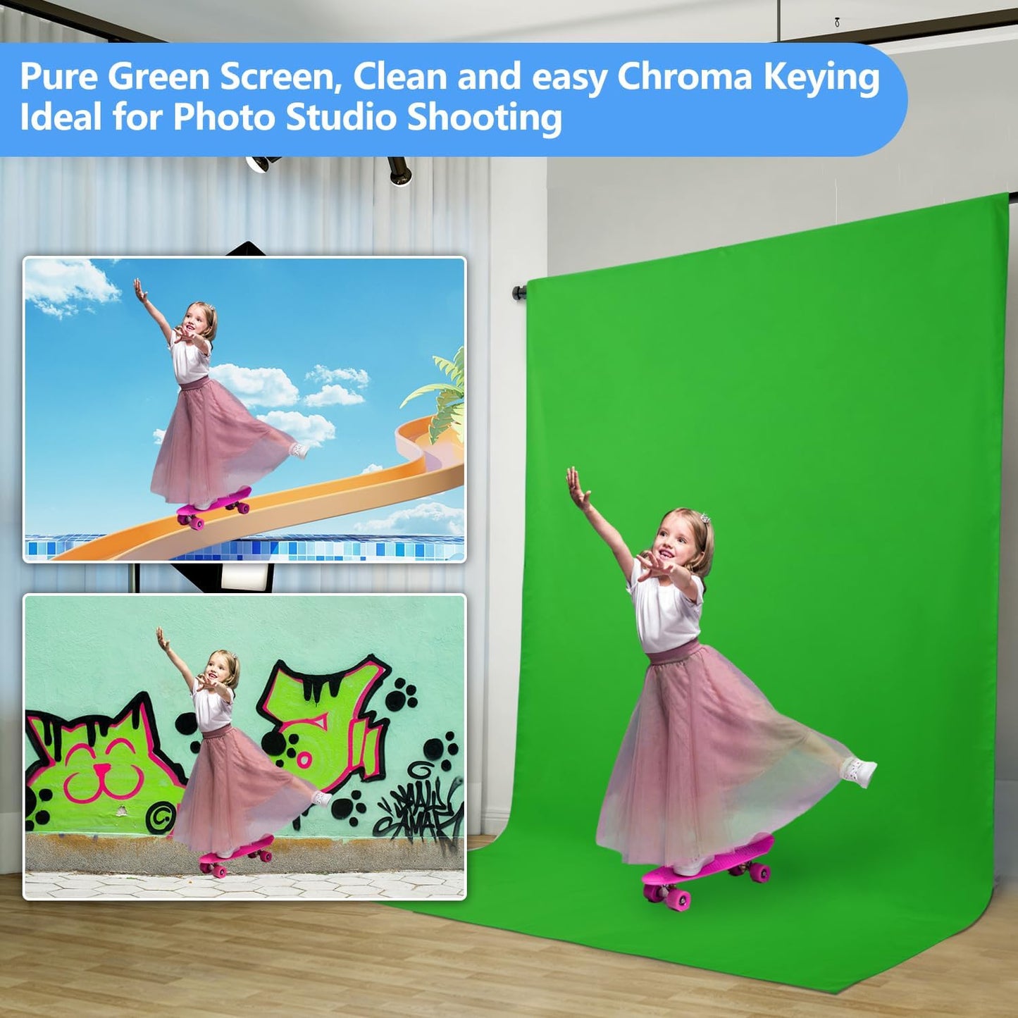 HEMMOTOP Green Screen Backdrop, 5x6.5 ft Photography Chroma Key Greenscreen Background Sheet for Background Removal, Zoom Meeting, Photo Video Studio, Live Streaming, Video Recording (Backdrop only)