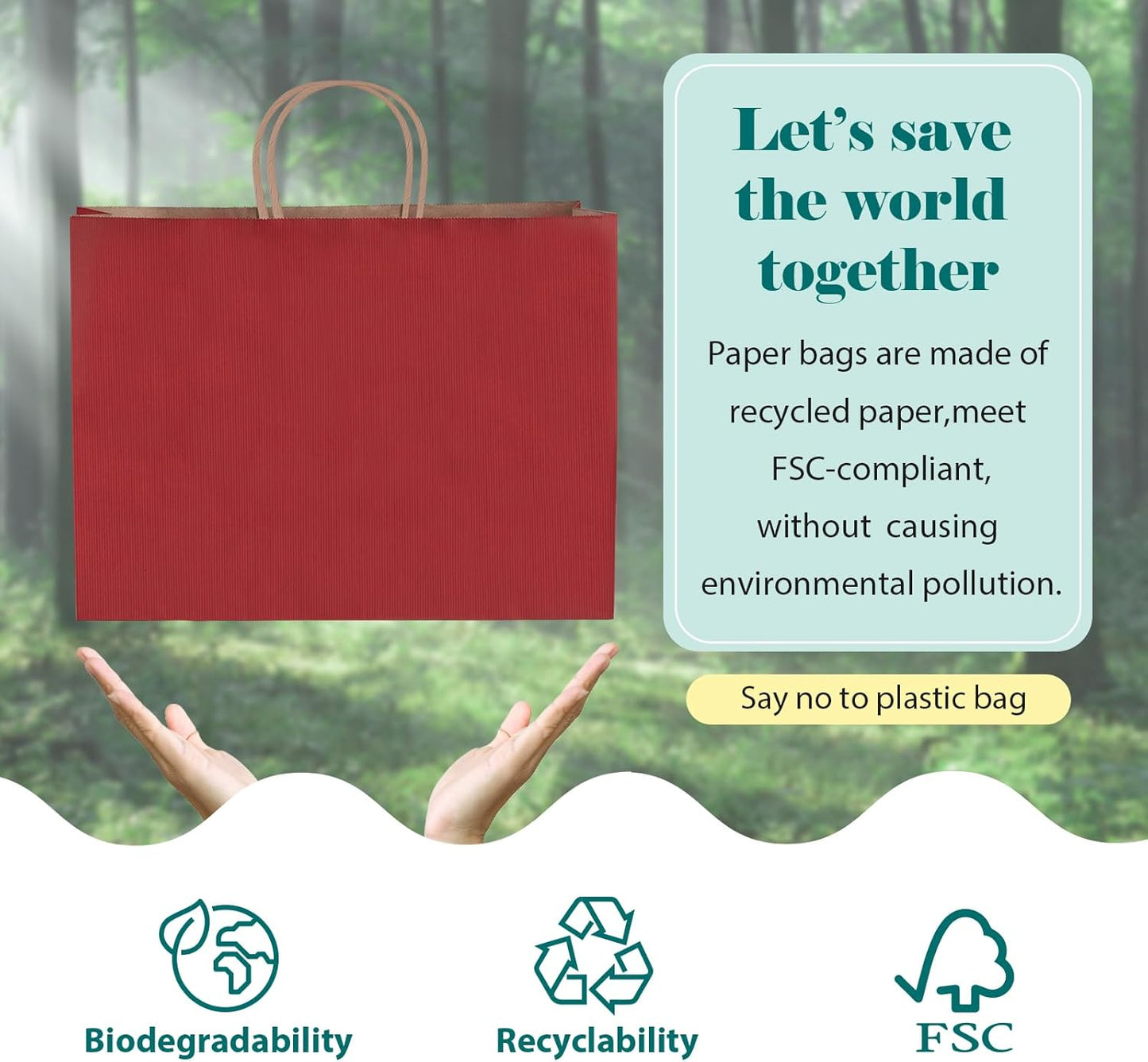 GSSUSA Gift Bags Large with Handles 16x6x12 Red 50Pcs, Kraft Paper Bags Bulk for Small Business, Paper Shopping Bag, Grocery, Shopping for Boutique, Party, Wedding