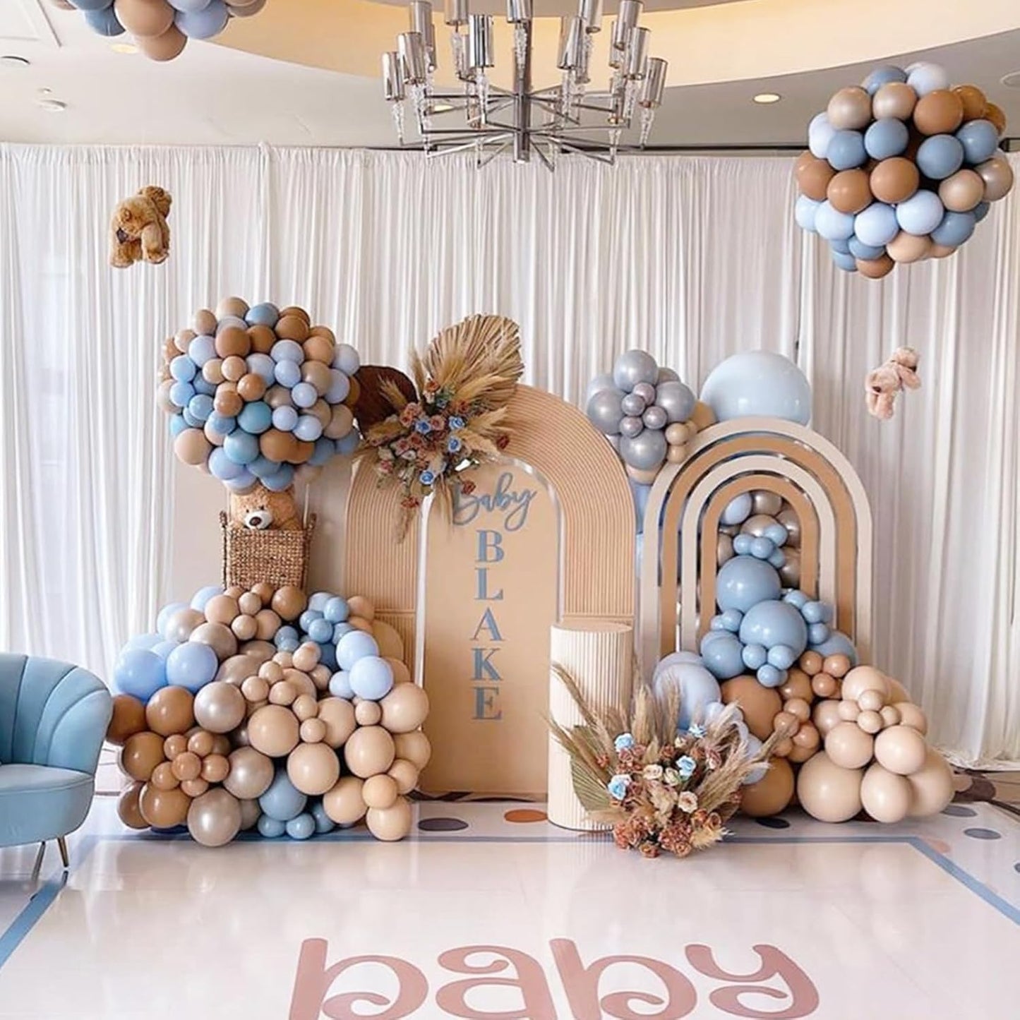 Blue and Brown Balloons, 12inch Bear Balloons Pastel Blue Beige Brown Latex Ballons, Baby Blue Cream Coffee Party Balloon For Teddy Bear Birthday Baby Shower Decorations