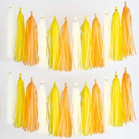 Aimto 30pcs Beige,Yellow and Orange Shiny Tassel Garland Banner Tissue Paper Tassels for Party Decorations
