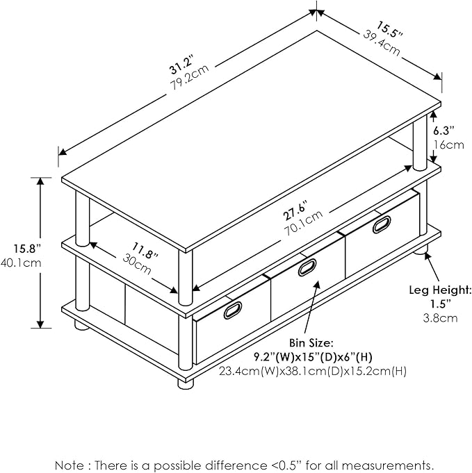 FURINNO Turn-N-Tube Coffee Table, 31.22D x 15.5W x 15.8H in - Image 3