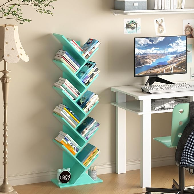 SHEEPAM 10 Tier Tree Book Shelf, Floor Standing Wood Bookshelf - Image 2