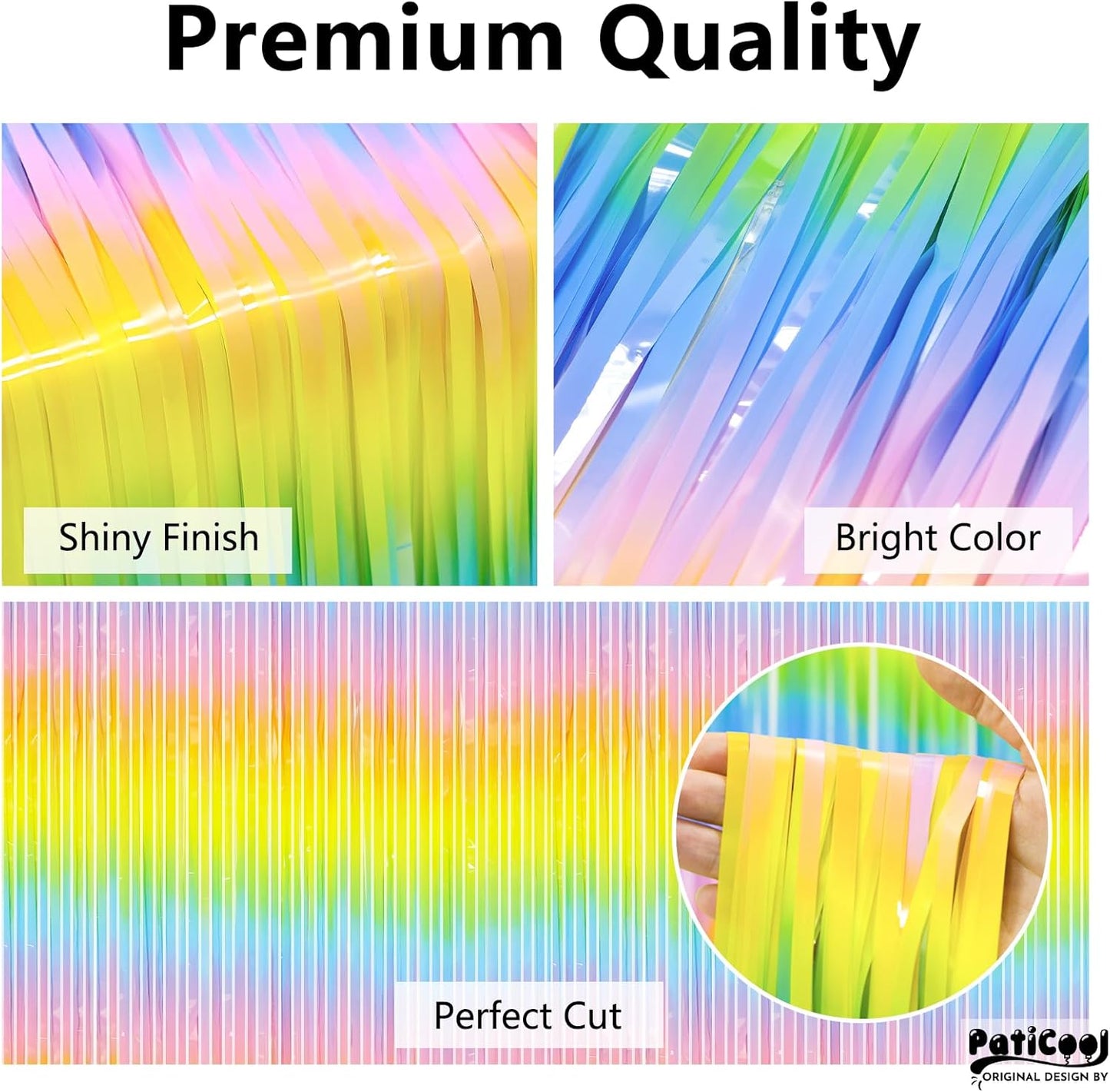 Easter Decorations Pastel Rainbow Streamers - Thicken 4 Pack 3.2 x 8.2 FT - Pastel Rainbow Foil Fringe Curtains, Pastel Backdrop for Birthday, Baby Shower, Spring Party Decorations