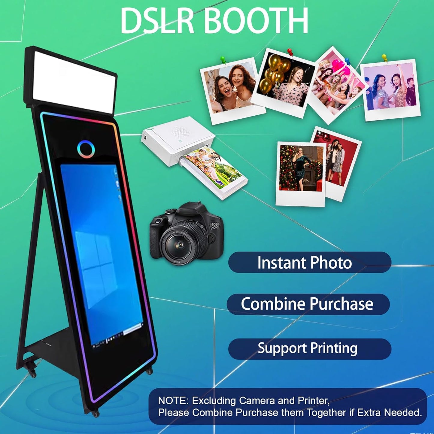 65''Magic Mirror Photo Booth Machine,Mirror Photo Booth 43''Touch Screen,Photo Booth with Flight Case,App Control,RGB Light for Wedding Party Events (Black, Machine+Camera+Mini Printer)