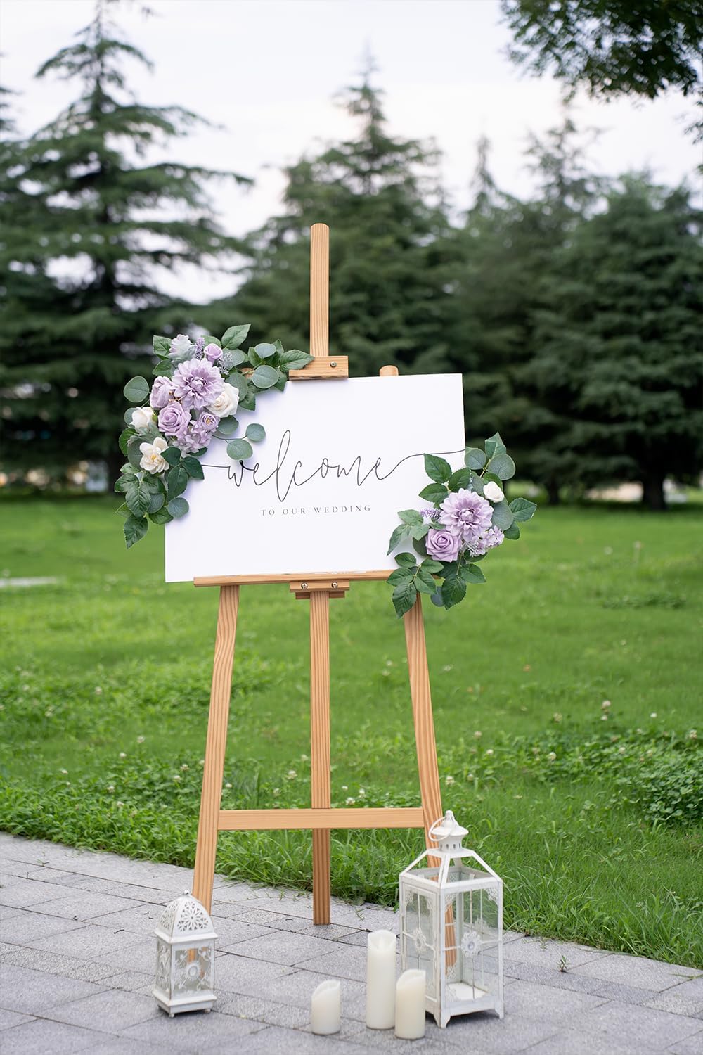 WEIERYUE(Pack of 2 Artificial Flowers Decorations,Artificial Arch Backdrop Garlandfor Ceremony Party Reception Entrance Welcome Easel Door Floral Decor Wall Home Entryway Outdoor(Cream Purple)
