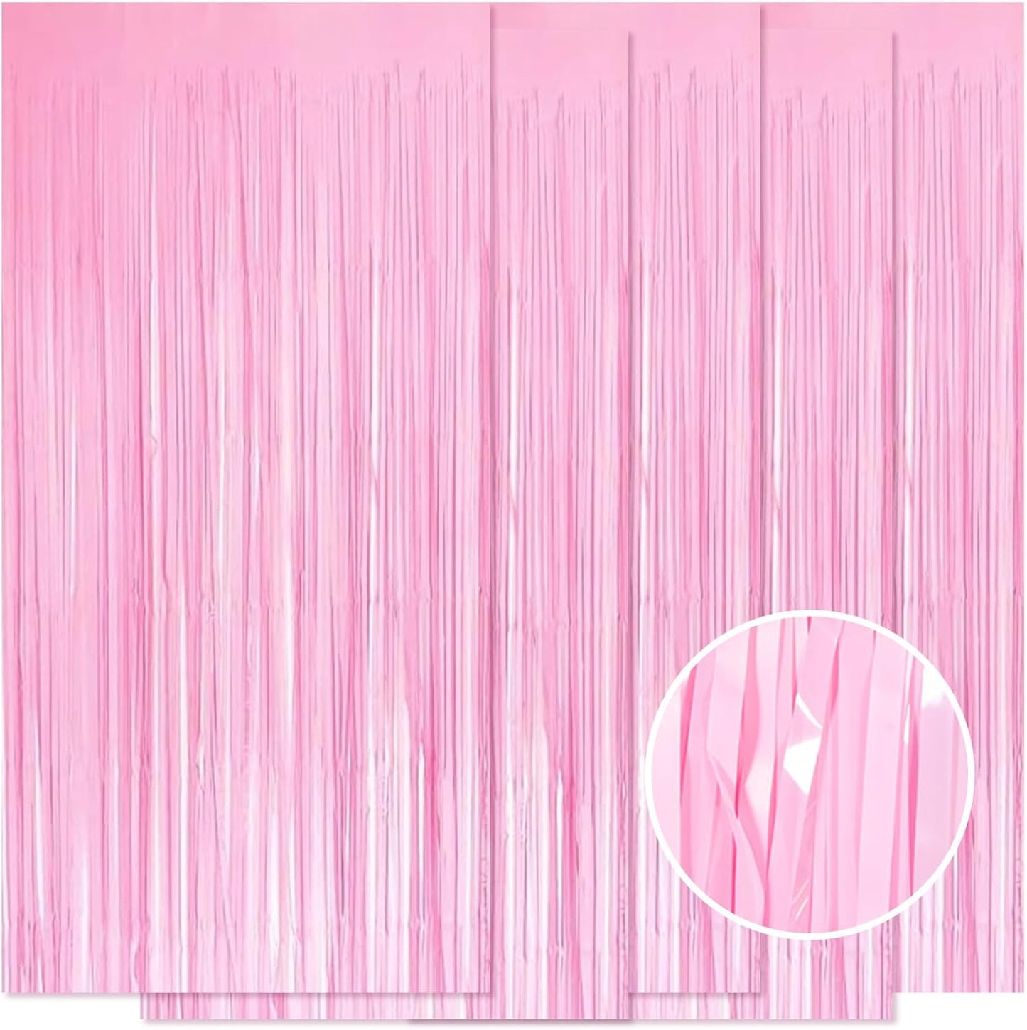 5 Pack Pink Foil Curtain Backdrop 3.2ft x 8.2ft Tinsel Foil Fringe Curtains Macaron Photo Booth Streamer Backdrop for Party Decorations Birthday Baby Shower Bachelorette Holiday Decor (Pastel Pink)