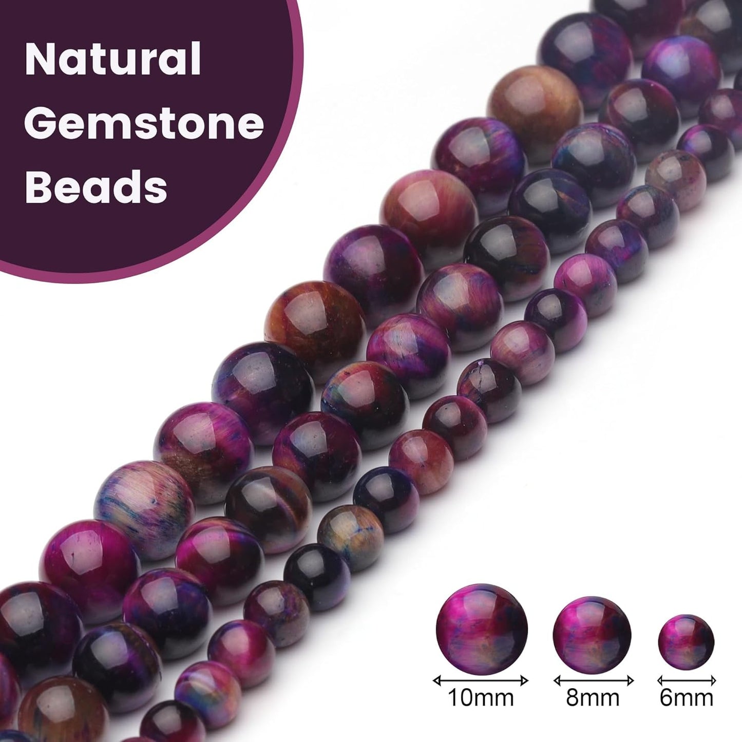 8mm Natural Stone Beads for Jewelry Making,Galaxy Tiger Eye Polished Smooth Round Gemstone Beads for Bracelet Necklace 15 Inch