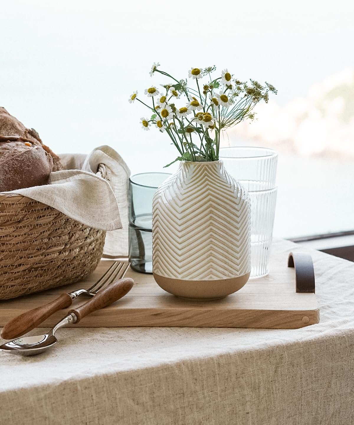 Small Boho Vase for Decor, Rustic Farmhouse Vase for Pampas Grass,Ceramic Flower Vases for Centerpieces, 5.3 Inch,Set of 4,Arctic White