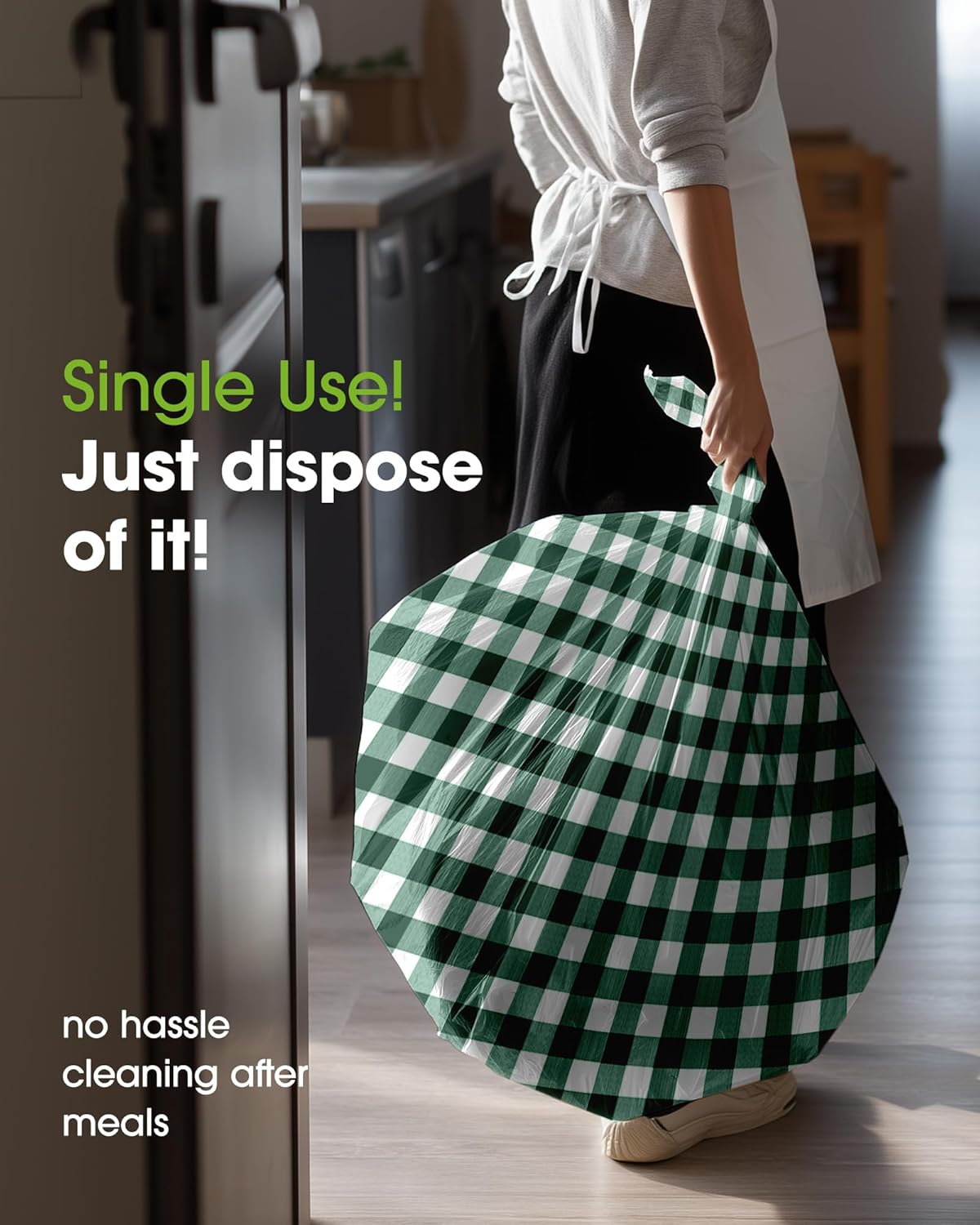 Pureegg Plastic Table Cloth Disposable 10 Pack, 54 x 108 Inch Table Cloths, Party, Picnic, Decorative Gingham Tablecloths, Rectangle, Green and White Checkered Cover, Leakproof & Sturdy, Green Plaid