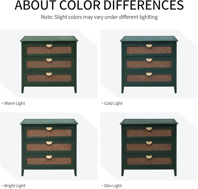 31.5" Retro Green Accent Storage Cabinets, Boho 3-Drawer Cabinets - Image 6