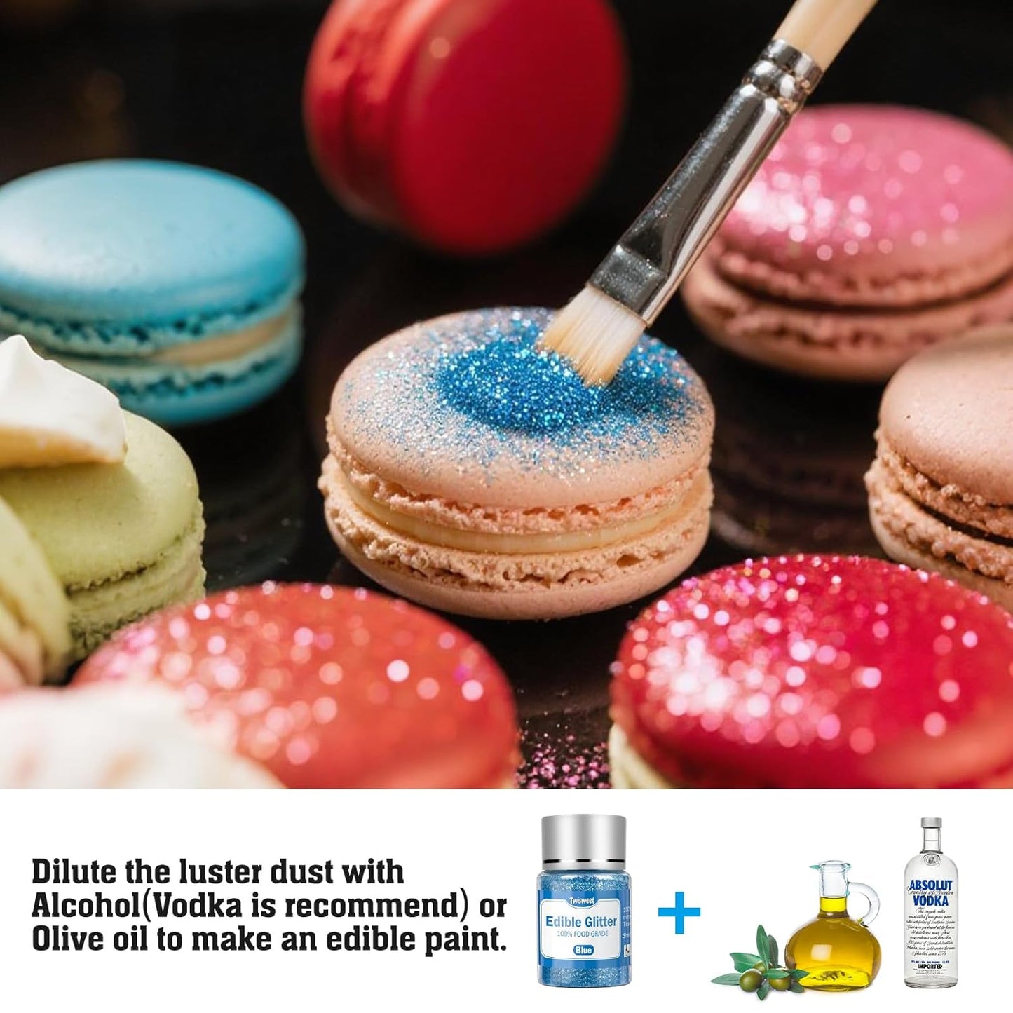 Twisweet Blue Edible Glitter for Drinks, Food Grade 10g Sparkling Sprinkles Cake Decorating Supplies, Edible Luster Dust for Cocktail Beverages, Food Coloring Shimmer Powder for Cupcakes Cookies Cake Decorations