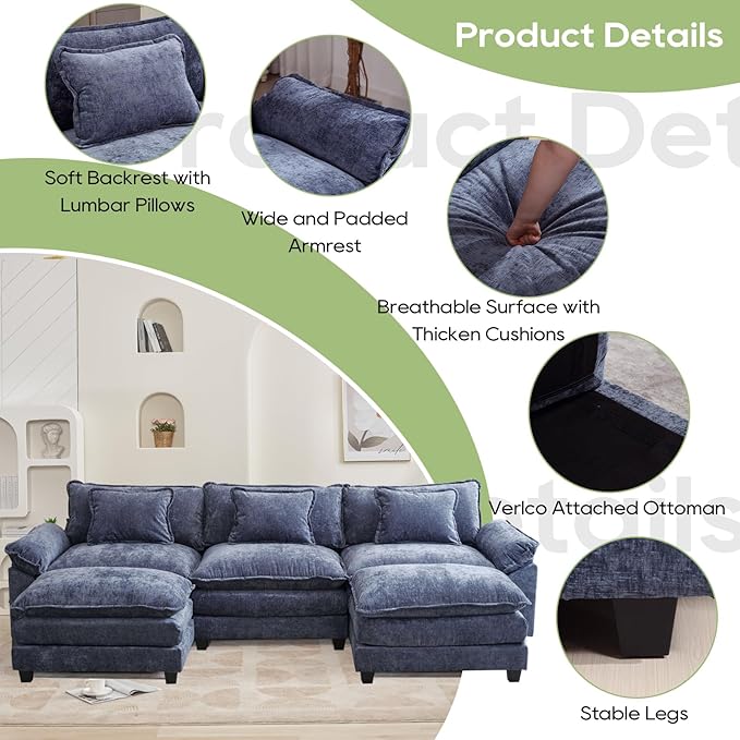 Oprisen 120" Modular Sectional Sofa, Comfy Cloud Couch Sectional Sofa - Image 6