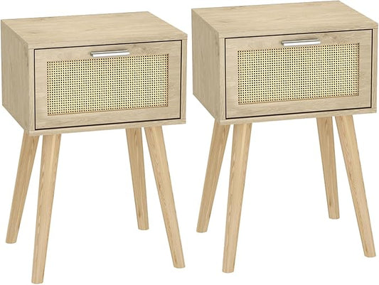 LAATOOREE Nightstand Set of 2, Small Bedside Table, Boho Side End Table by LAATOOREE