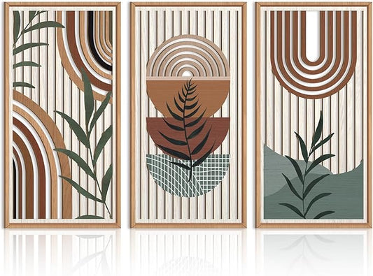 IARTTOP Framed Boho Mid-century Modern Wood Wall Art 16x32 Inch Large Bohemian by IARTTOP