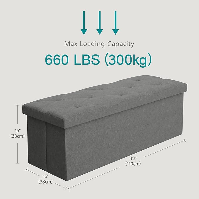 VECELO 43'' Folding Storage Ottoman Bench, Storage Chest, Linen Fabric Foot - Image 3