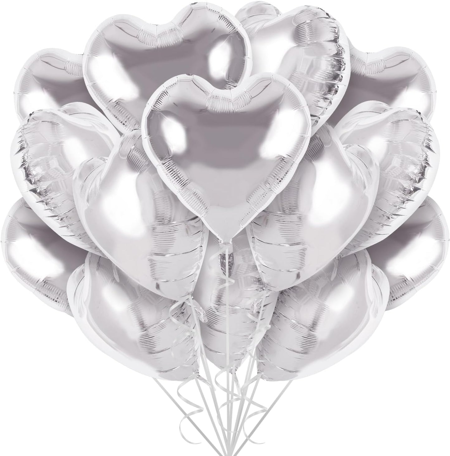 TONIFUL 30Pcs 18 Inch Silver Heart Balloons Silver Heart Shape Foil Mylar Balloons Decoration for Birthday Valentine's Day Wedding Bridal Shower Anniversary Engagement Party Supplies