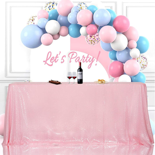 SquarePie Sequin Tablecloth 50 x 72 Inch Pink Sparkly Table Linen for Wedding Party