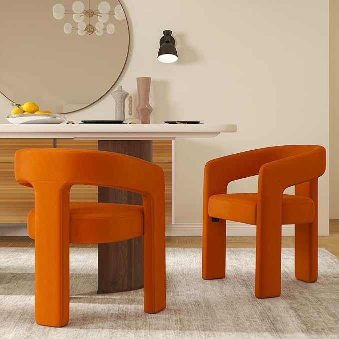 RIVOVA Modern Barrel Dining Chairs Set of 2, Velvet Upholstered Accent Side by RIVOVA