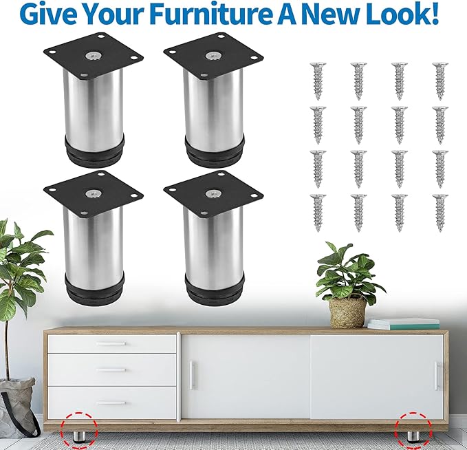 4 Inch Metal Furniture Legs Stainless Steel Adjustable Legs Silver Table Legs - Image 2