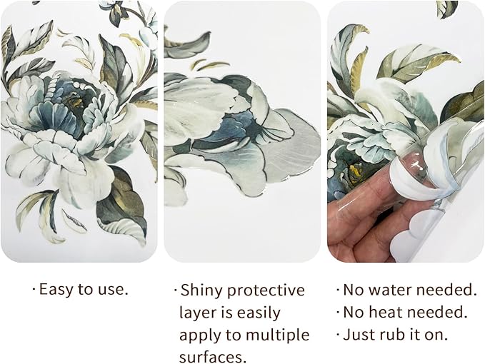 Floral Vintage Rub on Transfer for Furniture Large Flower UV DTF Transfer - Image 5