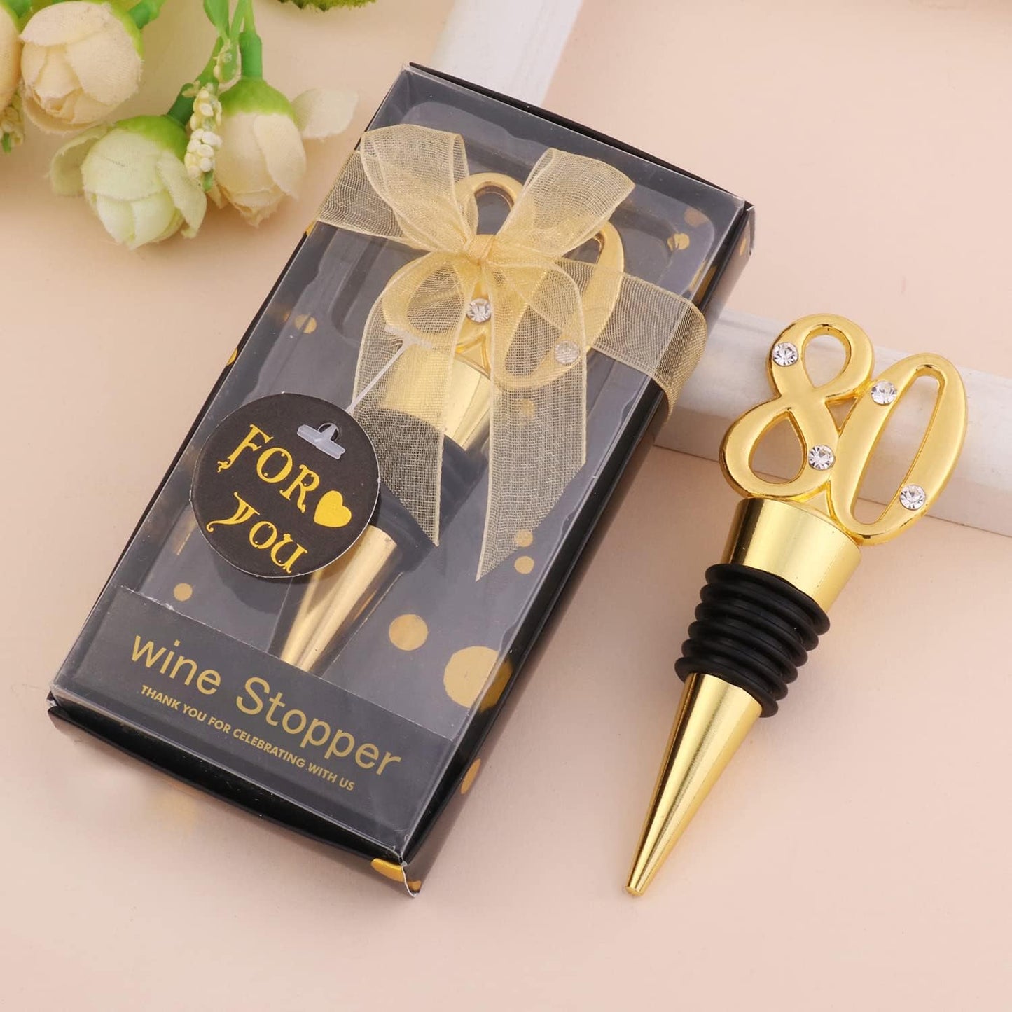 24 Pack 80th Birthday Favors For Guests-80 Years Old Wine Bottle Stoppers With Gift Box For 80th Wedding Anniversary Party Favor Decoration Souvenirs